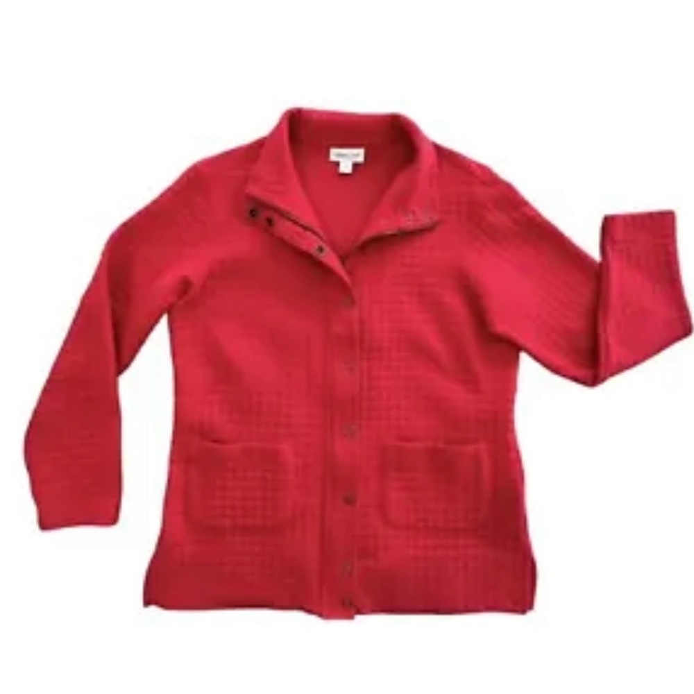 Coldwater Creek Quilted Red Jacket Unlined Lightweight Zip Snap Size Small